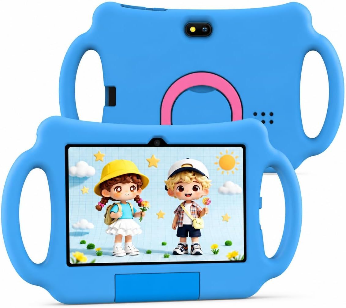 Oteeto TAB75 Tablet – 7 Inch HD Display, 6GB RAM, 256GB Storage, Quad Core, 3500mAh Battery, WiFi, Shockproof Case with Handle, Learning &amp; Gaming Tablet for Kids