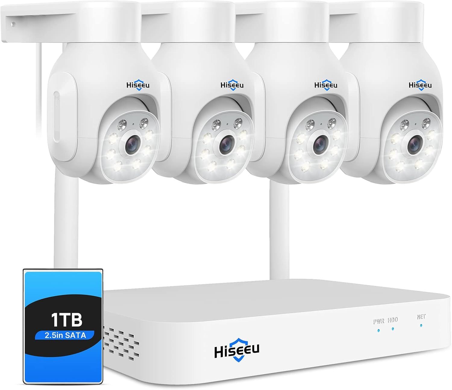 Hiseeu 5MP Wireless PTZ Security Camera System, 4 x 5MP WiFi IP Cameras, 4K 10CH NVR with 1TB HDD, AI Human Detection, Two-Way Audio, Full-Color Night Vision, IP66 Waterproof, Remote Viewing, Plug-in