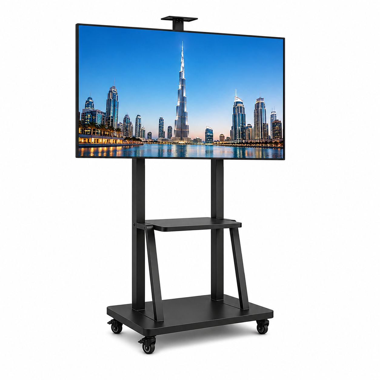 Brandtech Heavy-Duty Mobile TV Stand Cart for 55-100 Inch TVs, Adjustable Height Rolling TV Trolley with Wheels &amp; AV Shelf, Universal VESA 900x600, 100KG Capacity
