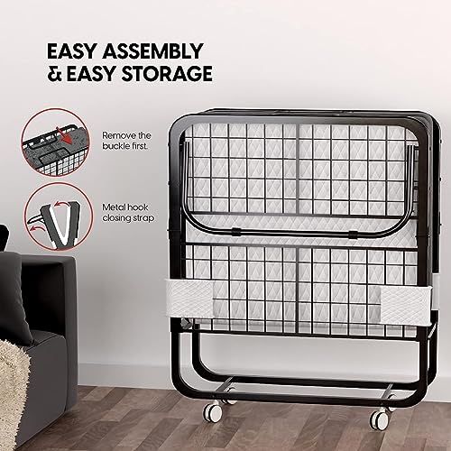 Brandtech Folding Bed 190 * 80cm with Memory Foam Mattress, Portable Foldable Beds Strong Sturdy Frame, Rollaway Beds for Home and Office