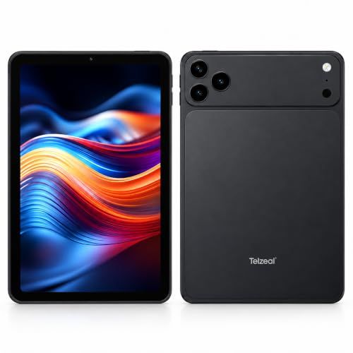 Telzeal P106 10.1-Inch Incell IPS Tablet, Android 15, 16GB RAM, 1TB Storage, 10,000mAh Battery, 5G Wi‑Fi, Dual SIM, 8MP Front &amp; 20MP Rear Camera with Keyboard, Mouse, Pen and Case (Black) :