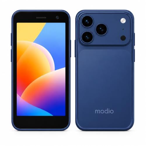 Modio MB17 Mini Smartphone, 4-Inch Display, Android 15, Face Unlock, Dual SIM, 4GB RAM, 64GB Storage, 8MP Rear &amp; 5MP Front Camera, 2000mAh Battery, Compact Design