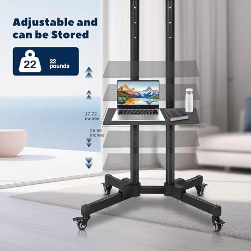 BrandTech Premium Heavy-Duty Mobile TV Stand Cart for 32-75 Inch TVs, Height Adjustable Rolling Floor TV Mount with Lockable Casters, 2-Tier AV Shelves, Max VESA 600x400