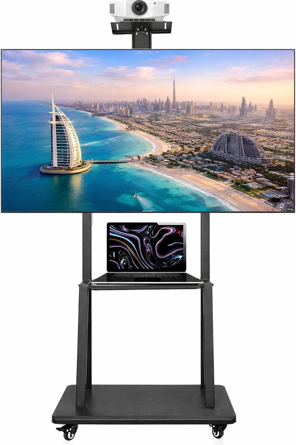 BrandTech Premium Heavy-Duty Mobile TV Stand Cart for 32–75 Inch TVs, Height Adjustable Rolling Floor TV Mount with Lockable Wheels, Dual AV Shelves, Universal VESA 100x100–600x400, Black