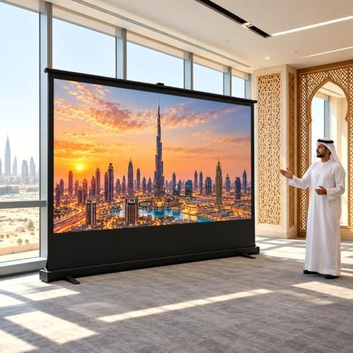 BRANDTECH 80-Inch Portable Pull-Up Projector Screen, Freestanding Adjustable Height, White Fiberglass, 1.8 Gain, 4K/8K &amp; 3D Compatible, Aluminum Case, Home Cinema &amp; Outdoor Movie Nights