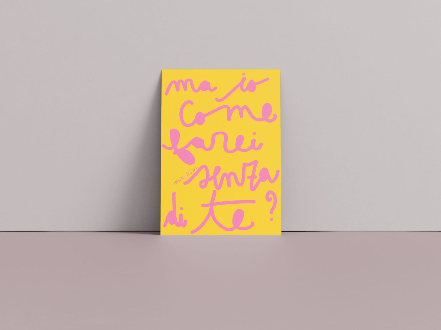 Amorino di Mucho Amor con la frase "ma io come farei senza di te", biglietto in carta riciclata