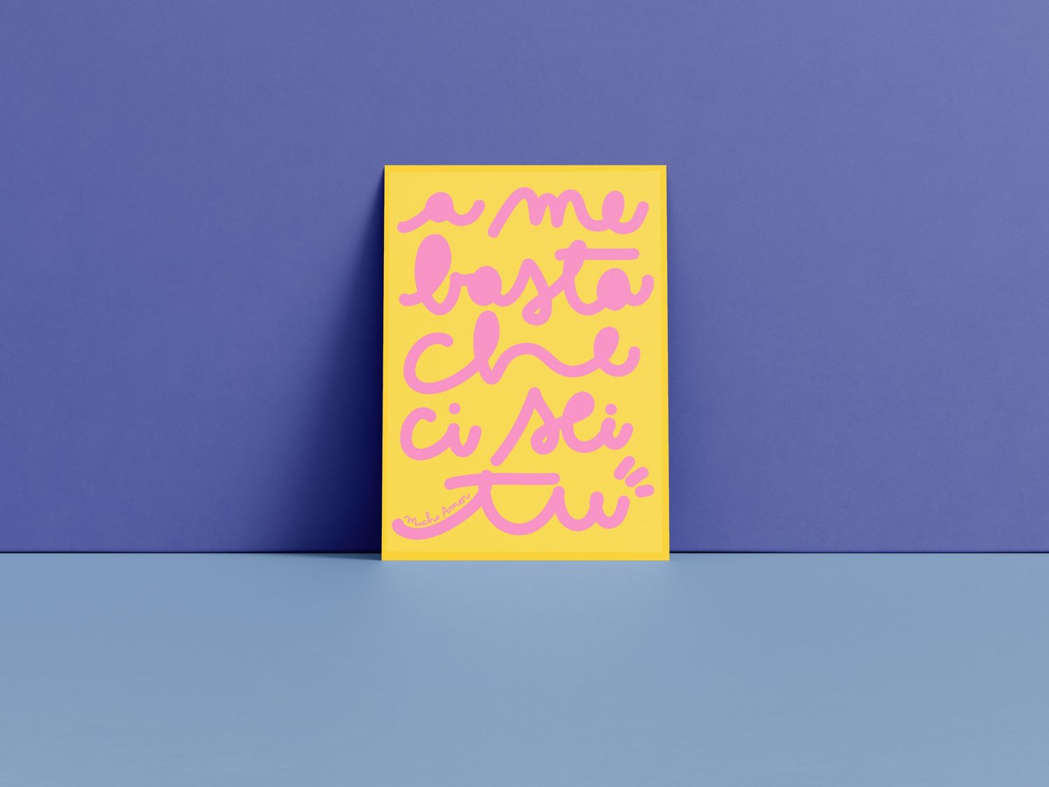 Amorino di Mucho Amor con la frase "a me basta che ci sei tu", biglietto in carta riciclata