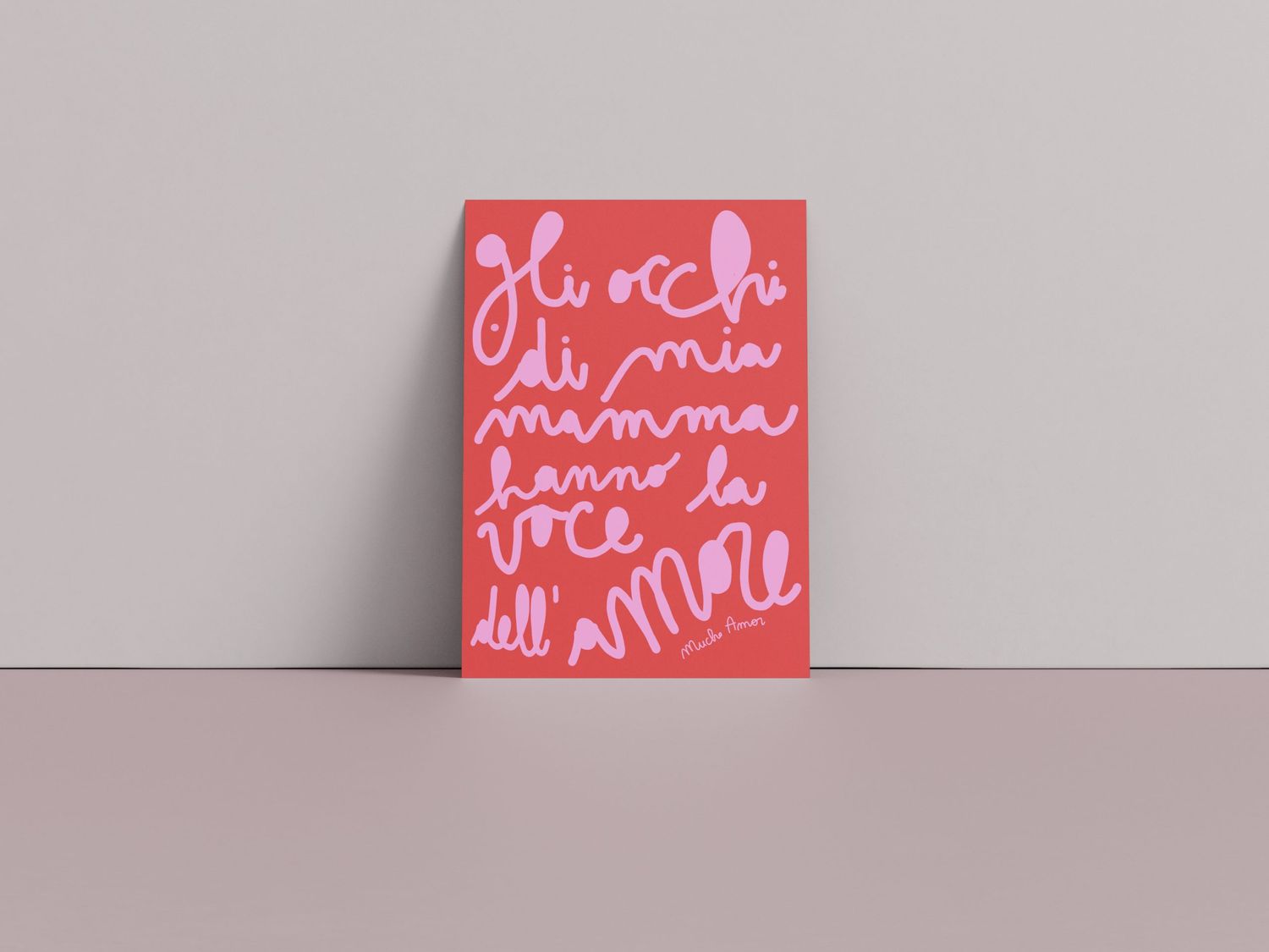 Amorino di Mucho Amor con la frase "gli occhi di mia mamma hanno la voce dell'amore", biglietto in …