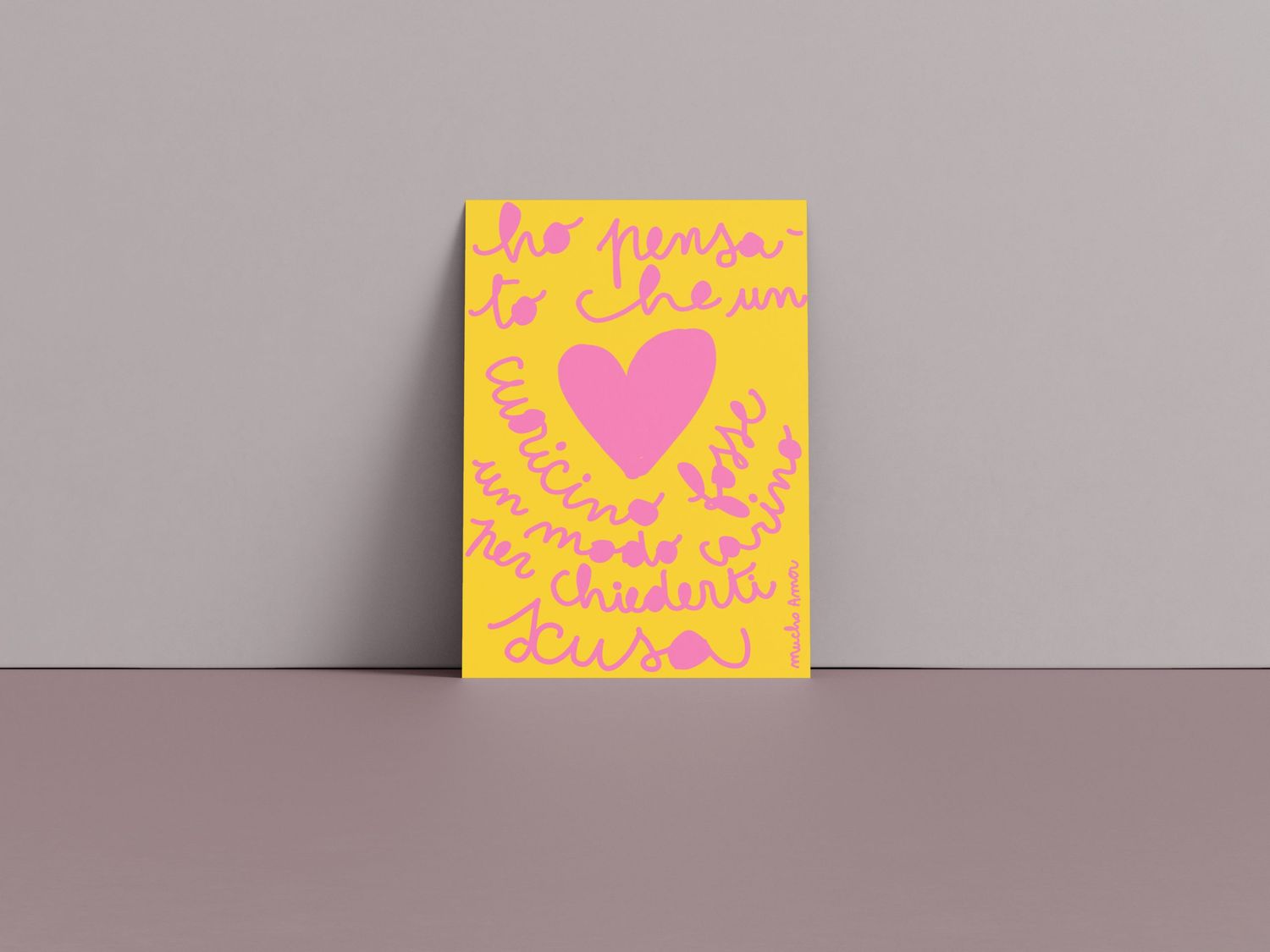 Amorino di Mucho Amor con la frase "un cuoricino per chiederti scusa", biglietto in carta riciclata