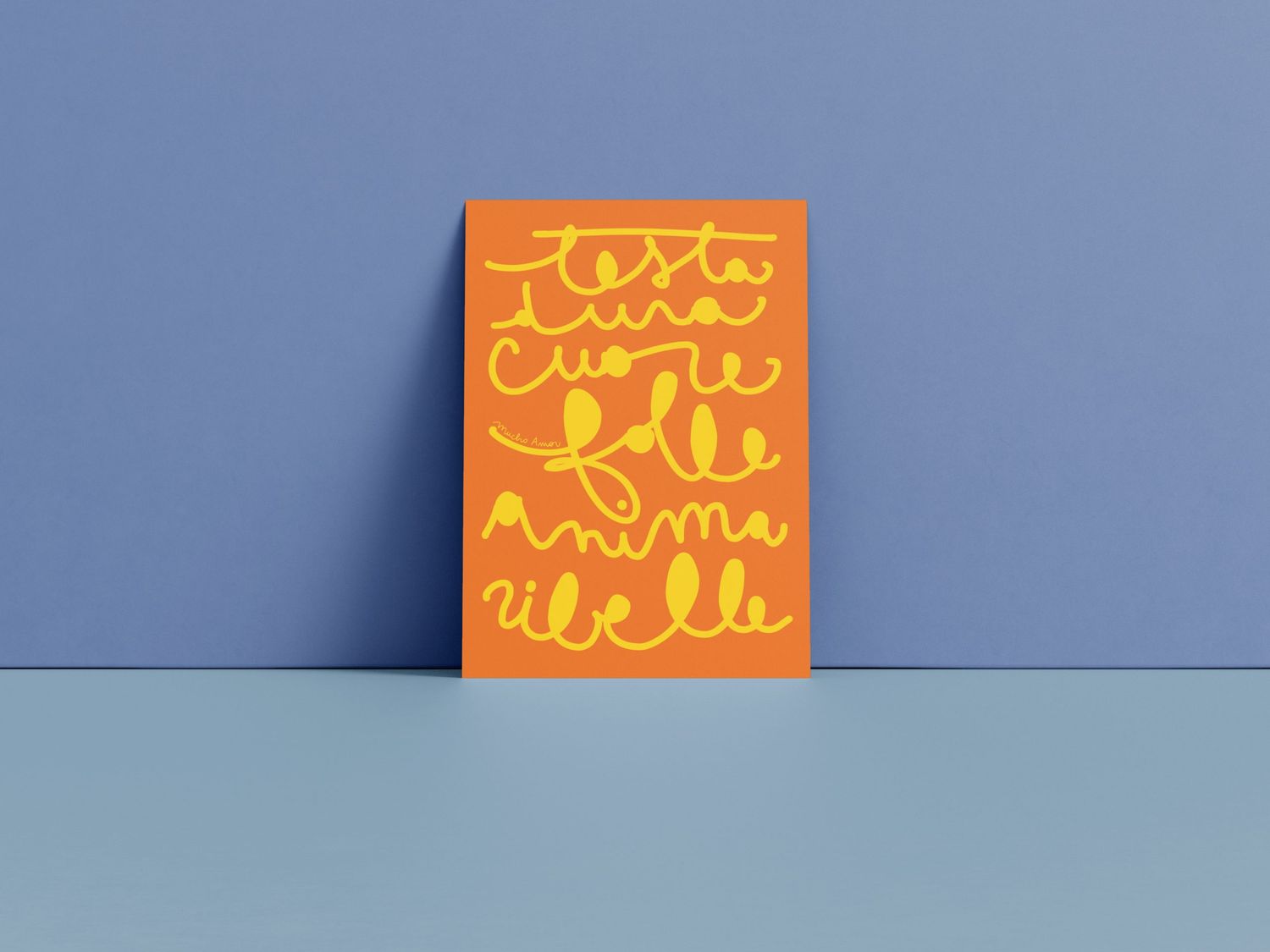 Amorino di Mucho Amor con la frase "testa dura cuore folle anima ribelle", biglietto in carta ricic…