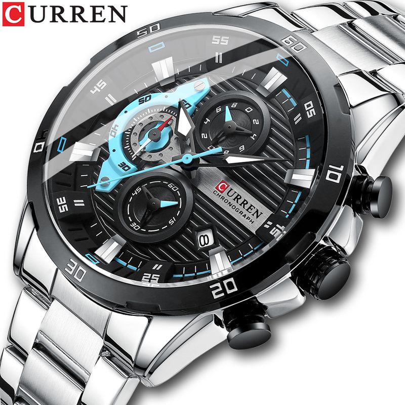 Montres pour Hommes en acier inoxydable, mode créative, cadran lumineux avec chronographe horloge, montres-bracelets décontractées Montres pour Hommes en acier inoxydable, mode créative, cadran lumineux avec chronographe horloge, montres-bracelets décontractées
