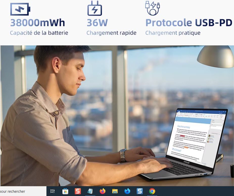 Ordinateur portable 15,6 16 Go de RAM, 512 Go SSD, pour processeur Intel N95, écran IPS FHD 1080P, WiFi 6, BT 5.0, USB3.2, clavier rétroéclairé