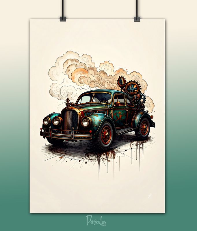 „Knatter-Käfer im Ruhestand“ VW Käfer Steampunk Design – Klassik trifft Zahnräder