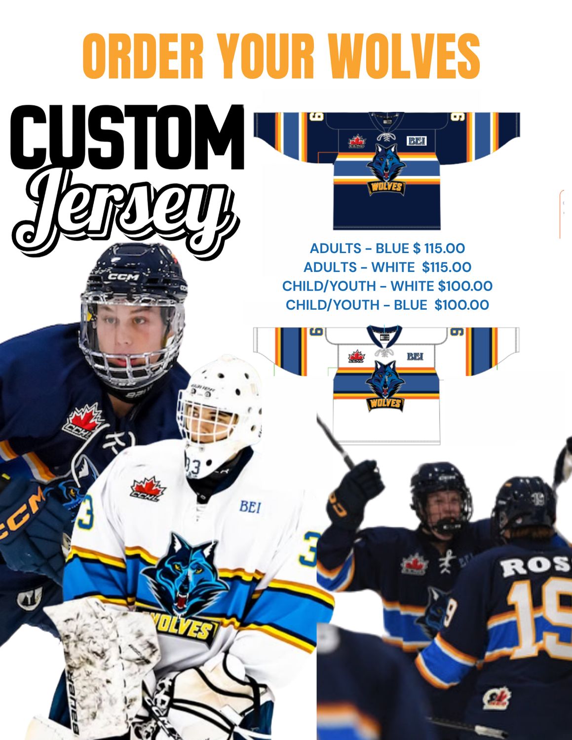 Adult WHITE - 2025–2026 CUSTOM SUBLIMATED JERSEYS