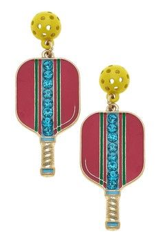 Canvas Style Ellie Pickleball ENamel Drop Earrings in Fuchsia