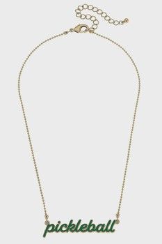 Canvas Style Ellie Pickleball Enamel Script Necklace in Green