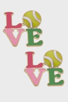 Canvas Style Tennis LOVE Stacked Enamel Earrings