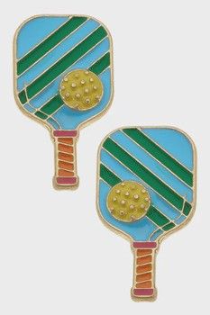 Canvas Style Ellie Pickleball Enamel Stud Earrings in Green &amp; Blue