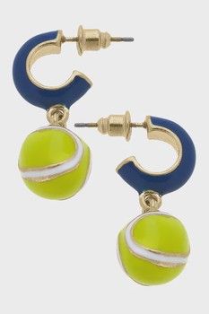 Canvas Style Blair Tennis Ball Huggie Hoop Earrings Navy