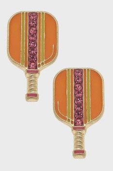 Canvas Style Ellie Pickleball Enamel Stud Earrings in Orange