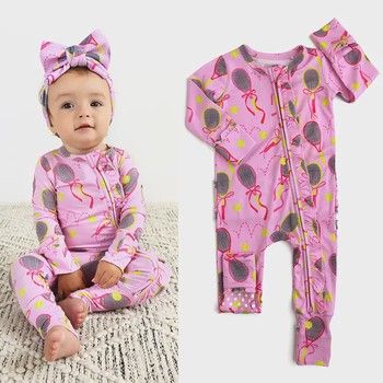 Gigi &amp; Max Serena Pink Tennis Ruffle Zip Bamboo Baby Sleepies