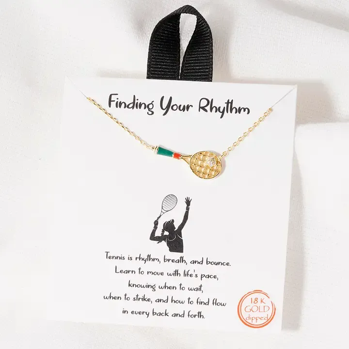 Finding Your Rhythm CZ Accent Tennis Racket Necklace, Color: Gold