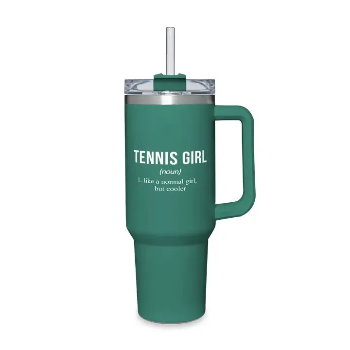 Toss Designs Tumbler, Color: Green, Attribute: Tennis Girl