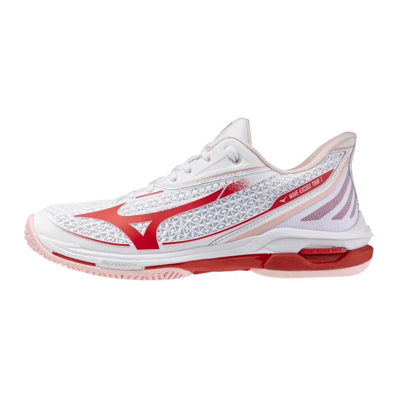 Women's Mizuno Wave Exceed Tour 7 AC 2026, Color: White/Fierey Red - 001R, Size: 6