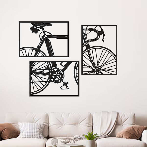 Metal Wall Art Bicycle In Three Frames