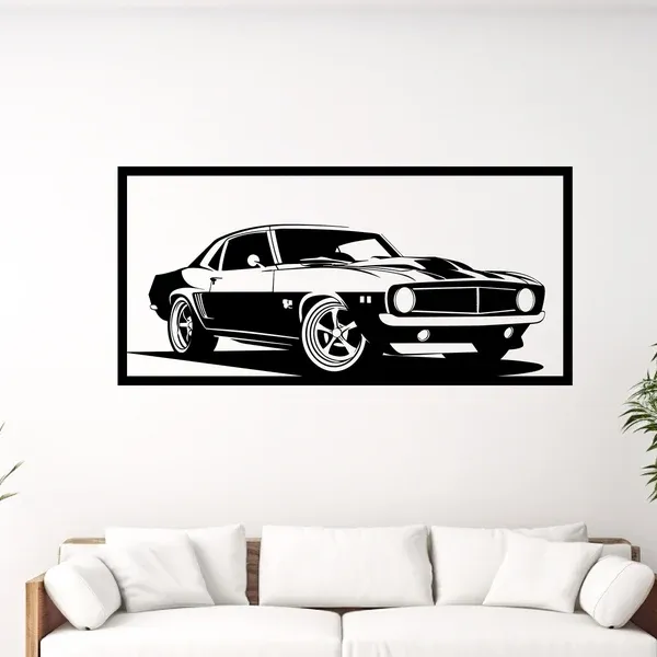 Metal Wall Art Muscle Car In Frame