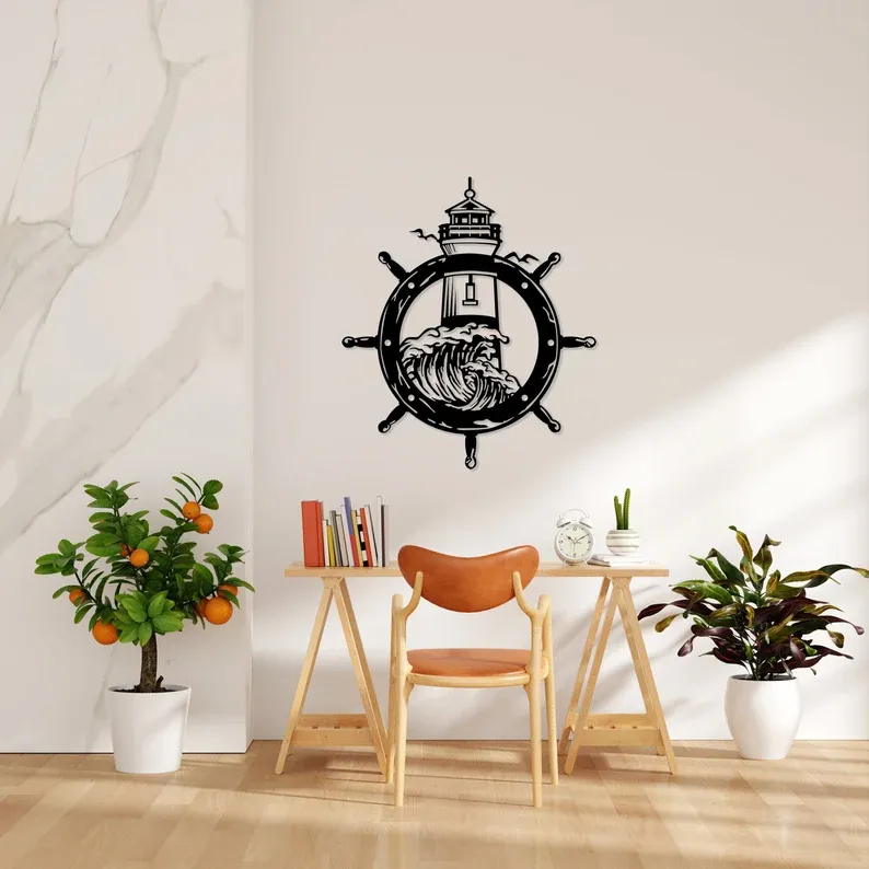 Metal Wall Art Light House And Wave