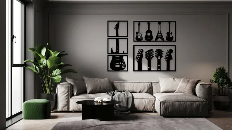 Metal Wall Art Guitar Display