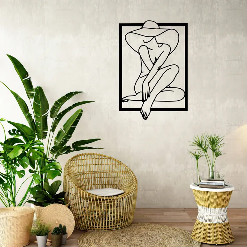 Metal Wall Art Woman With Hat