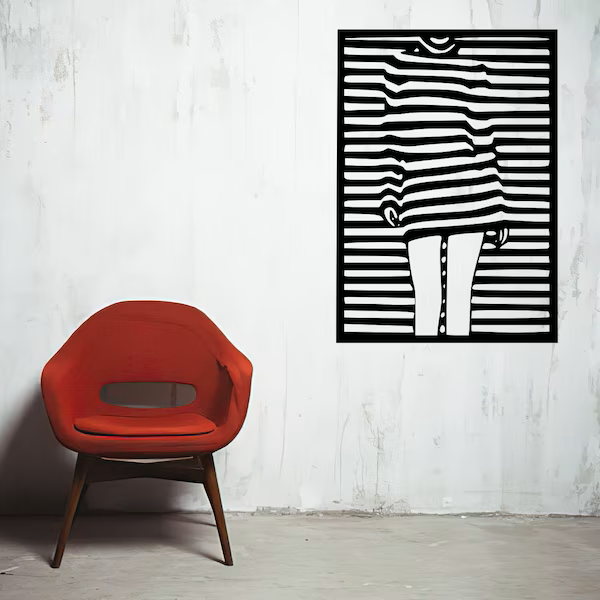 Metal Wall Art Woman In Stripe Dress