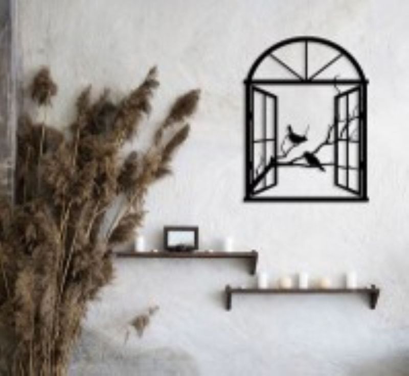Metal Wall Art Birds in Window Flame