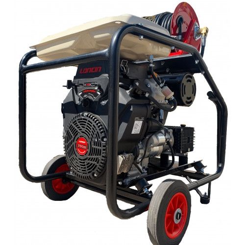 Industrial Twin-Cylinder Pressure Washer - Loncin LC2V80FD-1 41 LPM Interpump Trolley Frame + 40M Reel (Electric Start)