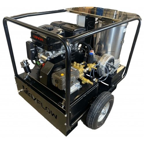 Industrial Petrol Hot Pressure Washer - Loncin G420 21 LPM Trolley Frame + 30M Reel (Electric Start)