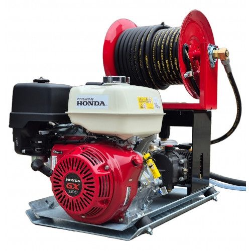 Industrial Pressure Washer - Honda GX390 21 LPM Powerwasher Skid Frame + 30M Reel