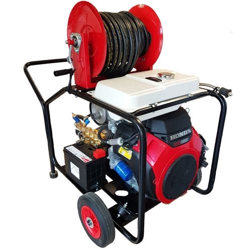 Industrial Twin-Cylinder Pressure Washer - Honda GX630 33 LPM Trolley Frame + 40M Reel