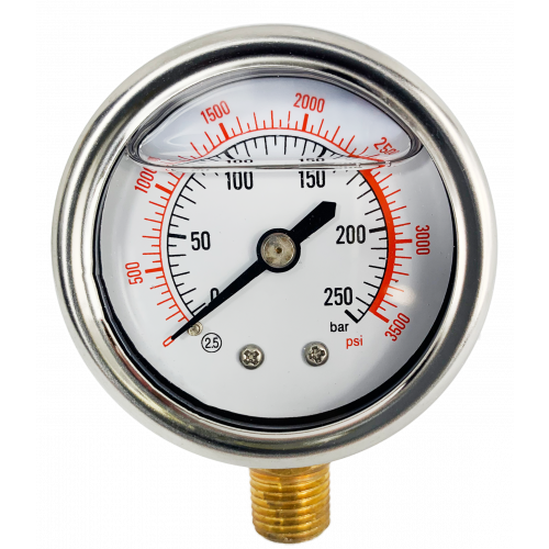 250 Bar Glycerine Gauge 1/4" Bottom Feed 50MM Gauge Diameter