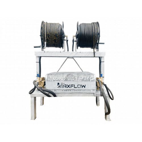 Maxflow Twin PTO Pressure Washer – Hawk Pump 2 x 30 LPM 200 BAR Galvanised Frame + x2 100M Reels