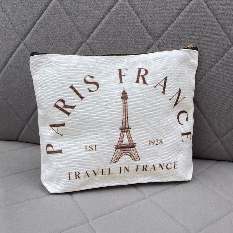 Tasche Kosmetiktasche mit Reißverschluß Farbe Weiß mit Aufdruck Paris France
