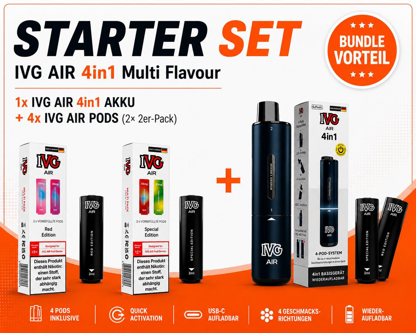 IVG AIR 4in1 Multi Flavour Bundle | Akku + 4 Pods