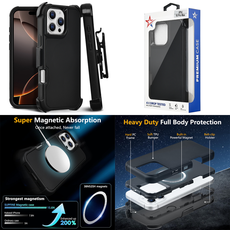 Apple iPhone 16 Pro Max (6.9) - Slim Tough Pro Case - Black PC Hard Cover with Soft Black TPU Bumper Compatible with MagSafe Charger in Premium Box Packaging - Ultimate Protection and Convenience