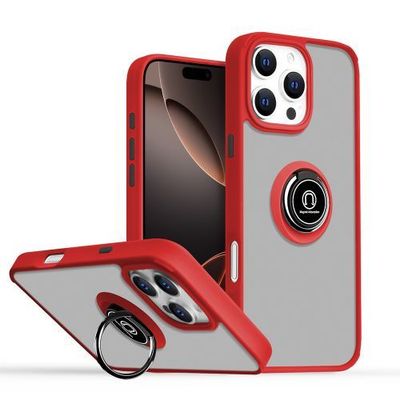 Apple iPhone 16 Pro Max (6.9) - Black Frosted PC Cover with Red and Black Bumper with Ring Stand and Magnet Mount - Bold Protection with Enhanced Functionality Apple iPhone 16 Pro Max (6.9) - Black Frosted PC Cover with Red and Black Bumper with Ring Stand and Magnet Mount - Bold Protection with Enhanced Functionality