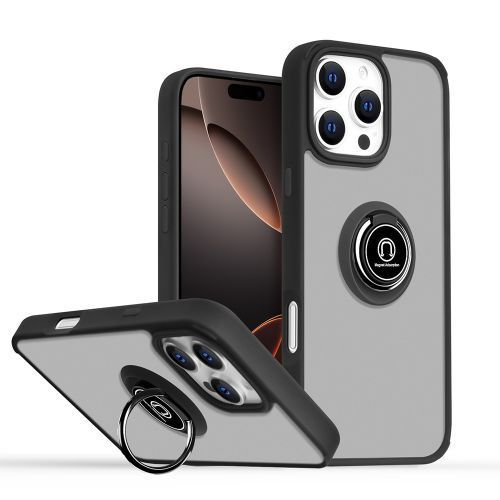 Apple iPhone 16 Pro Max (6.9) - Black Frosted PC Cover with Black Bumper with Ring Stand and Magnet Mount - Sleek, Rugged Protection with Added Functionality Apple iPhone 16 Pro Max (6.9) - Black Frosted PC Cover with Black Bumper with Ring Stand and Magnet Mount - Sleek, Rugged Protection with Added Functionality