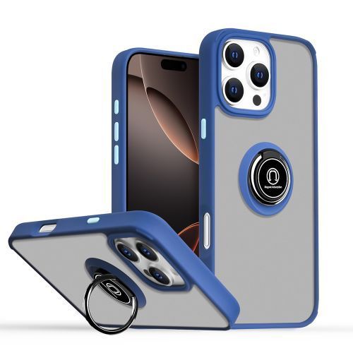 Apple iPhone 16 Pro Max (6.9) - Black Frosted PC Cover with Dark Blue Bumper with Ring Stand and Magnet Mount - Stylish Protection with Practical Features Apple iPhone 16 Pro Max (6.9) - Black Frosted PC Cover with Dark Blue Bumper with Ring Stand and Magnet Mount - Stylish Protection with Practical Features