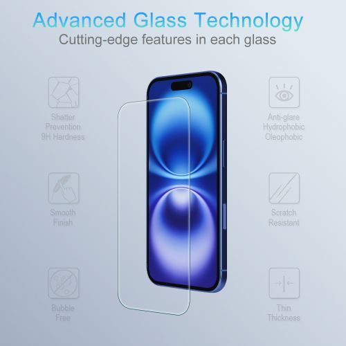 Apple iPhone 16 (6.1) Tempered Glass Screen Protector - Reinforced Processed Glass for Enhanced Shock Absorbency