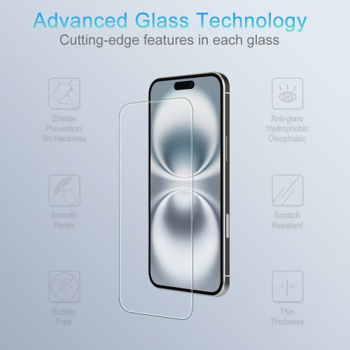 Apple iPhone 16 Plus (6.7) Tempered Glass Screen Protector - Reinforced Processed Glass for Maximum Shock Absorbency