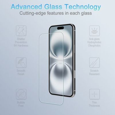 Apple iPhone 16 Plus (6.7) Tempered Glass Screen Protector - Reinforced Processed Glass for Maximum Shock Absorbency